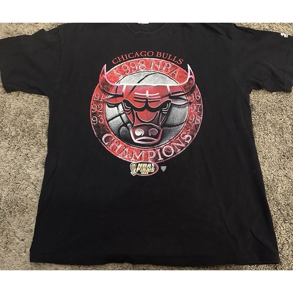 Vintage Chicago Bulls Starter 1998 NBA Champions T-Shirt Men's Size XL Black - Picture 1 of 4